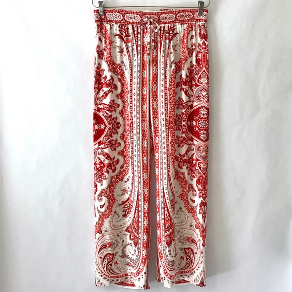 Hester & Orchard Orange Red White Medallion Drawstring Pants - Picture 2 of 10